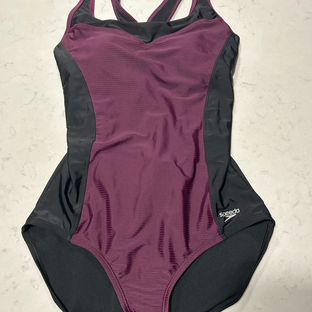 Speedo Women's Maroon and Black One Piece Swimsuit